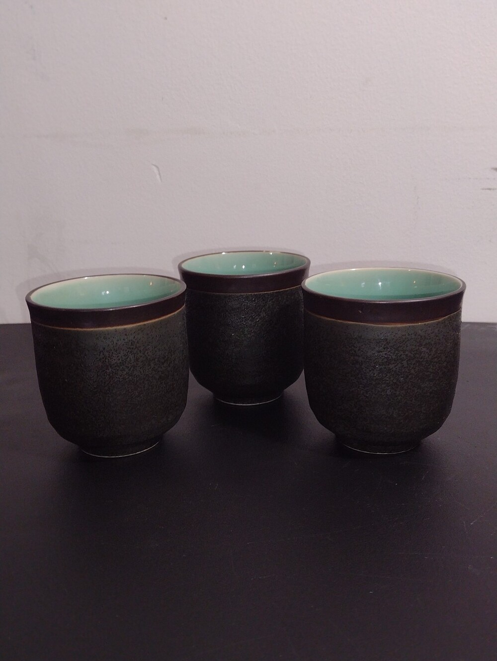 Ceramic Tea Cups - Matte Black Exterior with Aqua Interior
